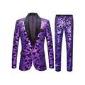 Purple Men's Party Prom Disco Sparkly Sequin Tuxedos 2 Piece Floral Shawl Collar Tailored Fit Single Breasted One-button 2024