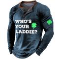 St.Patrick's Day st paddys WHO's YOUR LADDIE Shamrock Men's Casual 3D Print Henley Shirt Casual Holiday T shirt Black Blue Green Long Sleeve Henley Shirt Spring Fall Clothing Apparel S M XL XXL 3XL