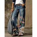 Women's Jeans Bootcut Wide Leg Faux Denim Geometric Pattern Flower / Floral Wide Leg Print Full Length Micro-elastic Mid Waist Fashion Casual Weekend flower number 6 flower number 18 S M