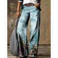 Women's Jeans Bootcut Wide Leg Faux Denim Geometric Pattern Flower / Floral Wide Leg Print Full Length Micro-elastic Mid Waist Fashion Casual Weekend flower number 6 flower number 18 S M