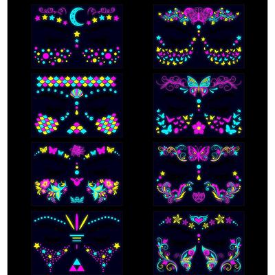 8 Sheets Glow In The Dark Tattoos for Adults, Blacklight UV Neon Glow Temporary Tattoos Makeup Butterfly Tattoos Stickers for Halloween Glow In The Dark Party Supplies