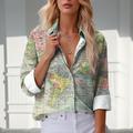 Women's Shirt Blouse Graphic Map Casual Weekend Light Green Blue Print Long Sleeve Casual Shirt Collar Spring Fall