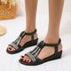 Women's Sandals Boho Bohemia Beach Wedge Sandals Party Daily Beach Color Block Summer Sparkling Glitter Wedge Heel Elegant Casual Sweet PU Leather Polyester Elastic Band Silver Dark Brown Black