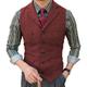 Men's Tweed Casual Business Vests Lightweight Waistcoat Solid Color Tailored Fit Notch Single Breasted Five-buttons Silver Black Red 2024