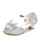 Girls' Blue Glitter Princess Shoes with Bow and Pearl Charm – Sparkly Low Heel Sandals for Parties, Weddings, and Dress-Up