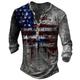 Men's T shirt Tee Henley Shirt Tee Vintage Retro Basic Shirt Graphic American Flag Long Sleeve Shirt Black Yellow Red Street Casual Daily Henley Spring Fall Clothing Apparel Plus Size S M L XL 2XL