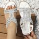 Women's Sandals Bling Bling Shoes Flat Sandals Sparkling Shoes Outdoor Beach Summer Rhinestone Flat Heel Elegant Casual Minimalism Microfiber Elastic Band Silver Black White