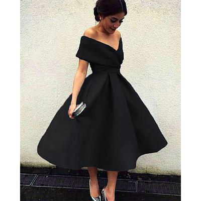 TS Beach Wedding A-Line Cocktail Dresses Elegant Dress Wedding Guest Homecoming Tea Length Short Sleeve V Neck Stretch Fabric V Back with Pleats 2025