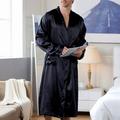 Men's Robe Silk Robe Robes Gown Sleepwear 1 PCS Pure Color Fashion Comfort Soft Home Bed Faux Silk Polyester Breathable V Wire Long Sleeve Basic Fall Spring Black White