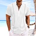 Men's Shirt Guayabera Shirt Linen Shirt Popover Shirt Summer Shirt Beach Shirt White Navy Blue Blue Short Sleeve Plain Collar Summer Casual Daily Clothing Apparel