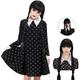 Kid's Wednesday Addams Floral Black Dress Plaits Pigtails Wig For Girls Goth Girl Addams family A-Line Dress Movie Cosplay Costume Gothic Little Black Dress Masquerade Carnival World Book Day Costumes