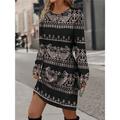 Women's Sweatshirt Dress Casual Dress Mini Dress Warm Active Outdoor Going out Weekend Crew Neck Print Floral Striped Ethnic Loose Fit Black Burgundy Brown S M L XL XXL
