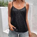 Women's Tank Top Camisole Eyelet top Waffle Plain Sparkly Party Casual Sequins Black Sleeveless Party Metallic V Neck Summer