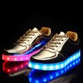 Boys Girls Sneakers LED Light up Shoes High Top USB Charging PU Non Slip Quick Charge Hip-Hop Dancing Shoes Little Kids(4-7ys) Big Kids(7years ) Running Shoes Silver Gold White