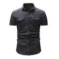 Men's Shirt Jeans Shirt Button Up Shirt Summer Shirt Cargo Shirt Light Blue Navy Blue Light Grey Dark Grey Short Sleeve Plain Turndown Street Casual Denim Clothing Apparel Denim Casual Retro