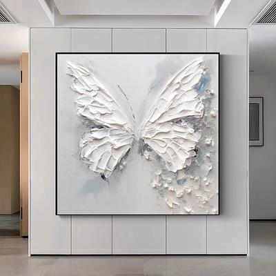 Blue Butterfly Oil Painting on Canvas Large hand painted Abstract Butterflies Canvas painting Wall Art Modern Textured Animal Painting for Living Room wall decoration