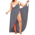 Women's Curve Swimwear Cover Up Beach Dress Plus Size Swimsuit Open Back for Big Busts Pure Color Black White Khaki Dark Gray Strap Bathing Suits Sexy Vacation Fashion