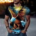 Eagle Casual Mens 3D Shirt Black Summer Cotton And Wolves Men'S Animal Crew Neck Short Sleeve Street Print Tops Sportswear Fashion Comfortable Blue Spring