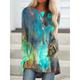 Women's Boho T-shirt T shirt Tee Geometric Color Block Tie Dye Daily Weekend Print Red Long Sleeve Tunic Basic Round Neck Fall Winter