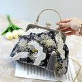 Women's Clutch Bags Satin Alloy Party / Evening Bridal Shower Wedding Party Embroidery Floral Print Crane blue Crane black Butterfly blue