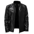 Men's Jacket Faux Leather Jacket Biker Jacket Motorcycle Jacket Windproof Going out Zipper Stand Collar Casual Jacket Outerwear Solid Color Rivet Full Zip Black Wine Brown