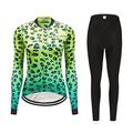 21Grams Women's Cycling Jersey with Tights Long Sleeve Mountain Bike MTB Road Bike Cycling White Green Animal Bike Thermal Warm Fleece Lining 3D Pad Warm Breathable Sports Animal Patterned Funny