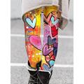 Women's Leggings Polyester Heart Wine Black Active High Waist Long Valentine's Day Vacation Spring