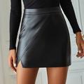 Women's Skirt Bodycon Mini High Waist Skirts Split Ends Solid Colored Street Daily Winter Faux Leather Elegant Fashion Black Brown