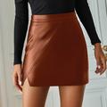 Women's Skirt Bodycon Mini High Waist Skirts Split Ends Solid Colored Street Daily Winter Faux Leather Elegant Fashion Black Brown