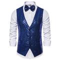 Men's Classic Vest Sequin Tailored Fit V Neck Single Breasted Three-buttons Silver Black Burgundy 2024