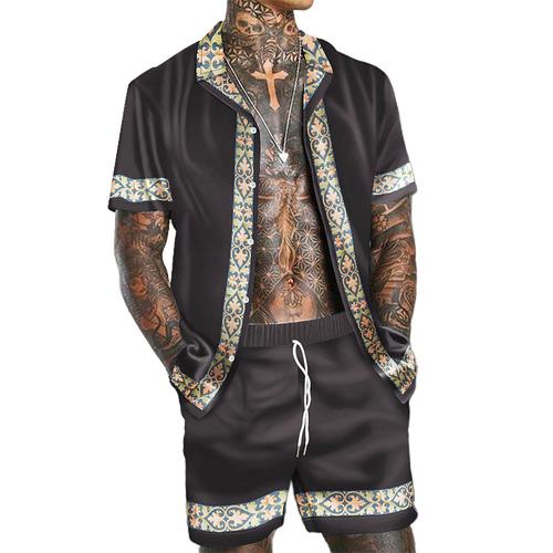 Men's Floral 2pcs Shirts Sets Summer Hawaiian Shirt Short Sleeve Short Pants Turndown Fashion Hawaiian Designer Outdoor Vacation Beach 3D Print Button-Down Summer Spring Black Navy Blue Blue