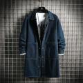 Men's Jean Jacket Denim Jacket Street Stage Wearproof Basic Fall Winter Solid / Plain Color Casual Lapel Regular Black Blue Jacket