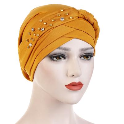 India Muslim Women Hijab Hat with Beads Turban Headscarf Islamic Head Wrap Lady Beanie Bonnet Hair Loss Cover