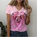Women's T shirt Tee Heart Rose Floral Weekend Print Pink Long Sleeve Fashion V Neck Spring Fall