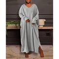 Women's Plus Size Casual Dress Caftan Dress Solid Color V Neck Long Sleeve Winter Fall Basic Casual Maxi long Dress Daily Vacation Dress