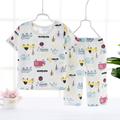 Toddler Boys 2 Pieces Pajama Set Short Sleeve White Pink Navy Blue Animal Cartoon Crewneck Summer Spring Basic Home 3-7 Years