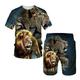 Boys 3D Animal Lion T-shirt Shorts Clothing Set Short Sleeve Summer Spring Sports Fashion Cool Polyester Kids 3-13 Years Outdoor Street Sports Regular Fit