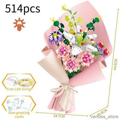 Women's Day Gifts Blocks LED Flowers Rose Building Block Lamp Bouquet Small Particles Compatible With Assembled Flower Holiday Gift Rose Series Toys R231208 Mother's Day Gifts for MoM