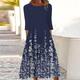 Women's Casual Dress Shift Dress Midi Dress Navy Blue 3/4 Length Sleeve Floral Print Summer Spring Crew Neck Basic Vacation Fall Dress Summer Dress 2023 S M L XL XXL 3XL 4XL 5XL