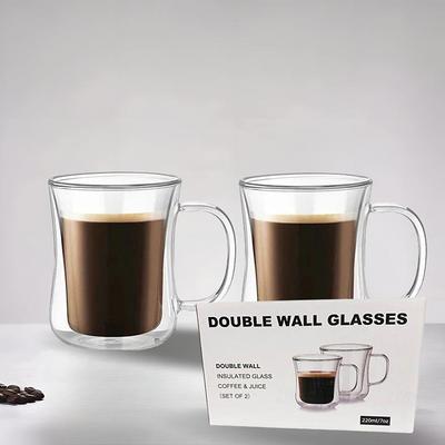 Double Wall Glass Coffee Mugs - 13.5oz Diner Coffee Mug Set of 2 Glass Coffee Cups. Insulated Coffee Mug, Cappuccino Cup, Latte Cup. Glasses That Don't Sweat, Clear Mugs for Hot Beverages