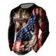 Men's T shirt Tee Distressed T Shirt Graphic Prints American Flag National Flag Crew Neck Khaki Dark Grey Black White Black / Red Black / Brown 3D Print Outdoor Street Long Sleeve Print Clothing