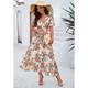 Women's Sheath Dress Chiffon Dress Floral Graphic Elastic Waist Print V Neck Cold Shoulder Long Dress Maxi Dress Elegant Tropical Party Street Short Sleeve Slim Black Navy Blue Blue Summer Spring S M