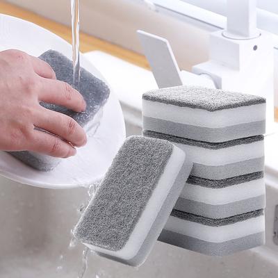 5pcs Home Double-sided Sponge Wipe Gray Dirt-resistant Scouring Pad Kitchen Stain Sponge Wipe Professional Cleaning Supplies