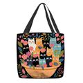 Women's Tote Shoulder Bag Canvas Tote Bag Polyester Outdoor Shopping Daily Print Large Capacity Foldable Lightweight Cat Character Black Orange Green