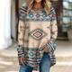 Women's T shirt Tee Geometric Vintage Ethnic Daily Weekend Print Blue Long Sleeve Vintage Ethnic Round Neck Fall Winter