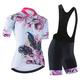 21Grams Women's Cycling Jersey with Bib Shorts Cycling Jersey with Shorts Short Sleeve Mountain Bike MTB Road Bike Cycling White Black Green Graphic Floral Botanical Bike Clothing Suit 3D Pad