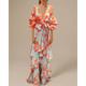 A-Line Party Dresses Floral Dress Wedding Guest Holiday Floor Length Long Sleeve V Neck Polyester with Print Strappy 2024