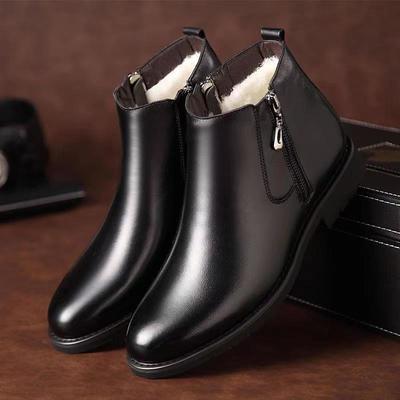 Men's Black Faux Leather Ankle Boots with Fur Lining and Side Zipper – Warm Winter Boots for Cold Weather