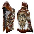 Native American Mens 3D Shirt For Festival Brown Winter Leather Animal Wolf Graphic Prints Streetwear Vintage Style Casual Daily Men'S Coat Sports Outdoor Going Fall Hoodie Long
