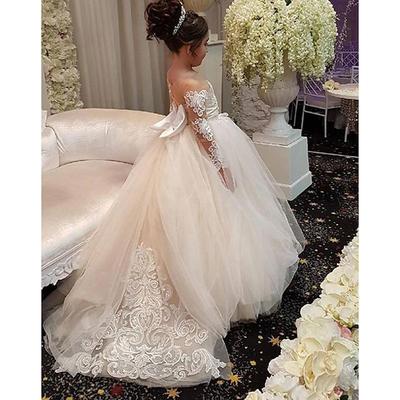 Ball Gown Court Train Flower Girl Dress First Communion Girls Cute Prom Dress Satin with Bow(s) Mini Bridal Fit 3-16 Years
